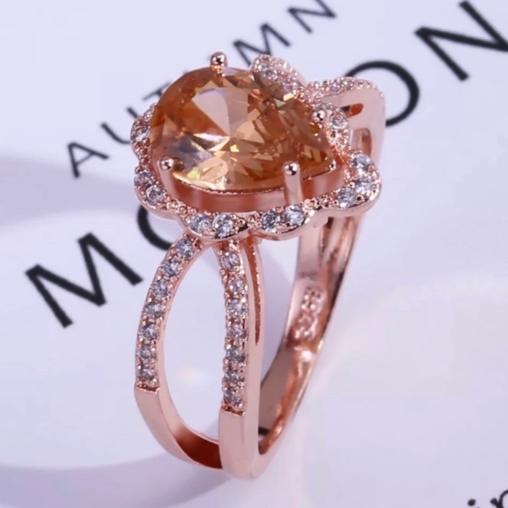 18K Rose Gold Plated Simulated Morganite Ring – Vintage Style